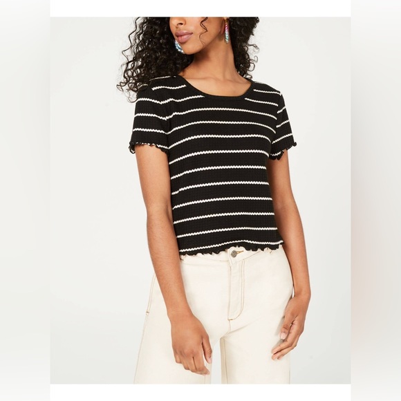 selfie Tops - Black and White Selfie Striped Top